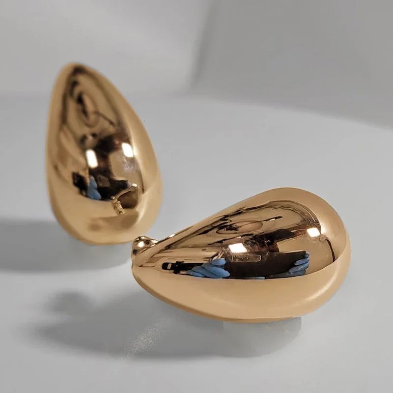 Exaggerate 50mm Large Water Drop 18K Gold Plated Metal Extra Large Double Layer Thick Water Drop Earrings Lightweight Stainless Steel Jewelry New 2401