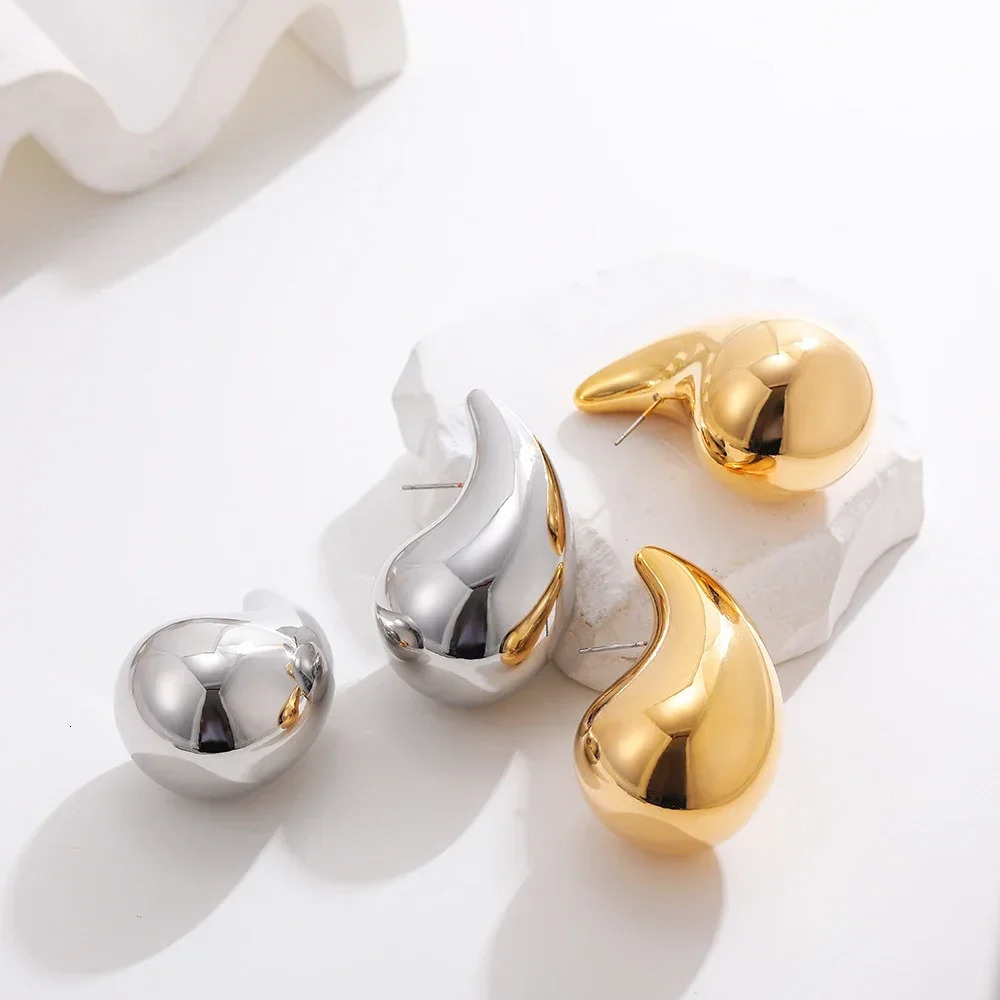 Ultra fine smooth tear drop earrings suitable for women lightweight large round top earrings double-layer stainless steel earrings jewelry gifts 24012