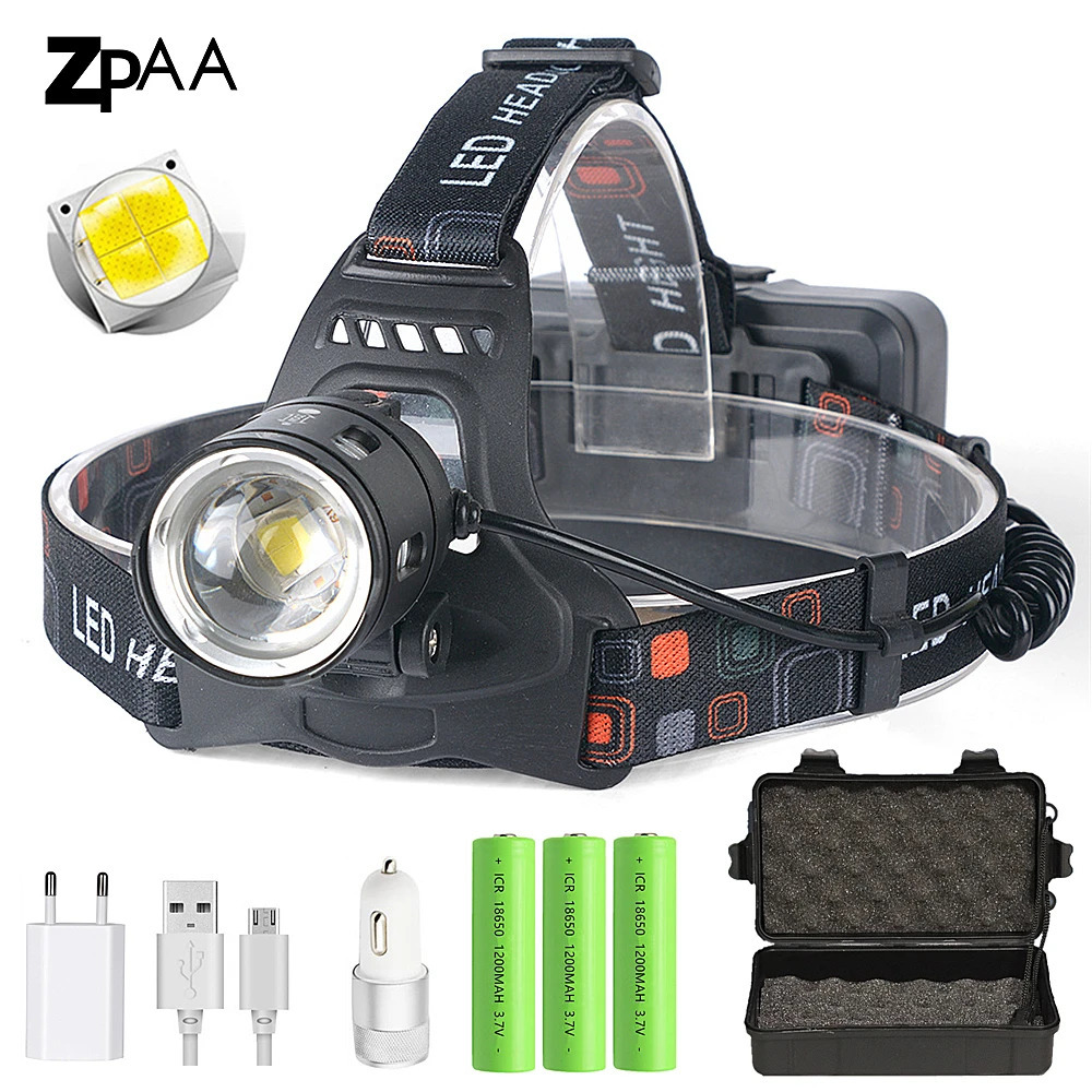 Powerful XHP702 XHP502 Led Headlamp Headlight Zoom Head Lamp Flashlight Torch 18650 battery USB Rechargeable Fishing Lantern 240127