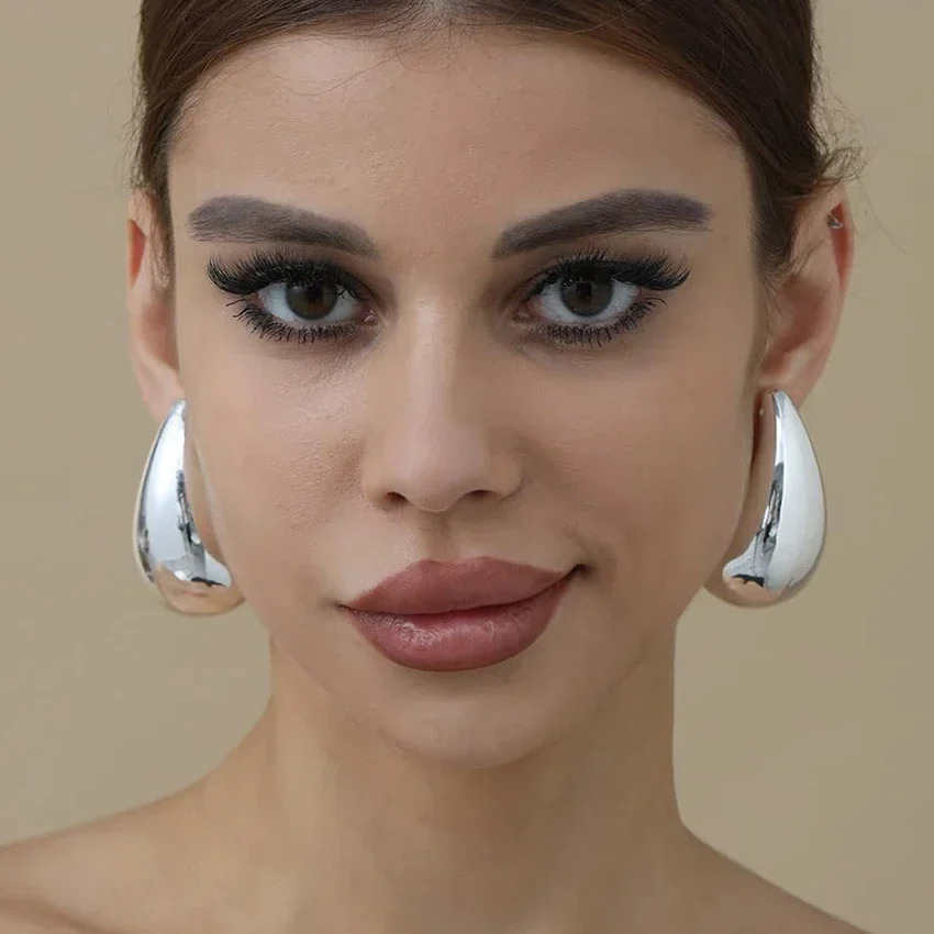 Ultra fine smooth tear drop earrings suitable for women lightweight large round top earrings double-layer stainless steel earrings jewelry gifts 24012