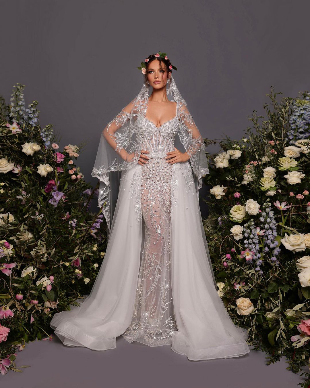 Sexy Mermaid Wedding Dress With Veil Sweetheart Spaghetti Strap Bridal Gowns Pearls Sequins Detachable Train Dresses For Bride Custom Made vestidos de