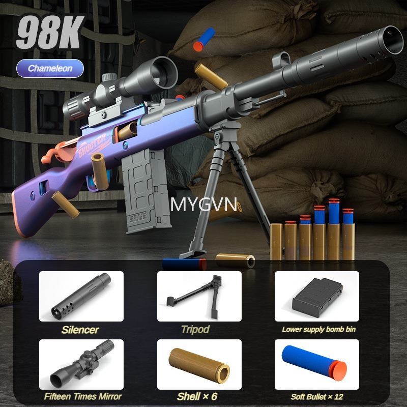 Awm 98K Shell Ejection Rifles Soft Bullets Manual Toy Guns Dart Foam Simulated Blaster with Scope Outdoor Cs Prop Birthday Gifts