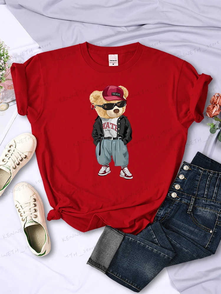 Women's T-Shirt Teddy Bear'S Fashion Outfit Of The Day Funny Print T-Shirt Women Summer Breathable Short Sleeve Casual Soft Tshirt Street Te