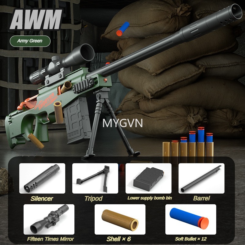 Awm 98K Shell Ejection Rifles Soft Bullets Manual Toy Guns Dart Foam Simulated Blaster with Scope Outdoor Cs Prop Birthday Gifts