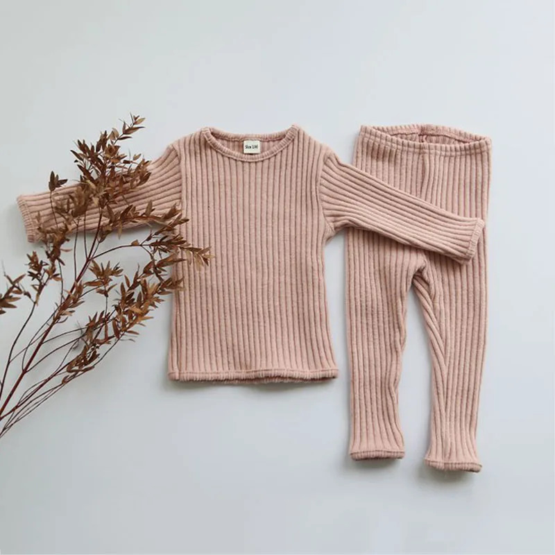 Winter Toddler Baby Clothes Sets Girls Boys Knit Sweater Tops Leggings Pants Children Pajamas Kids Thermal Underwear For 0-5Y 240118