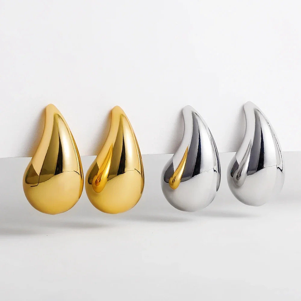 Exaggerate 50mm Large Water Drop 18K Gold Plated Metal Extra Large Double Layer Thick Water Drop Earrings Lightweight Stainless Steel Jewelry New 2401