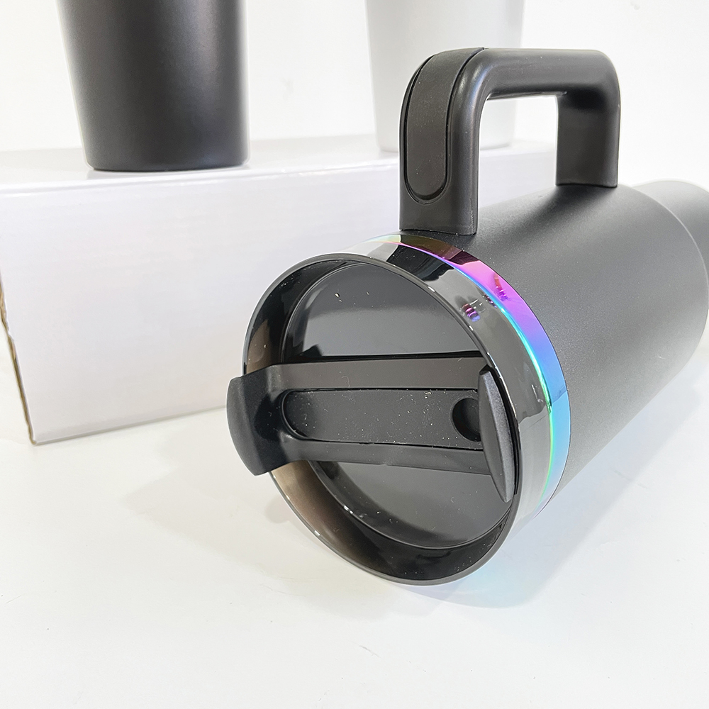 Outdoor sports BPA free stainless steel holographic black white powder coated H2.0 40oz rainbow plated insulated travel cup with lid and straw for las