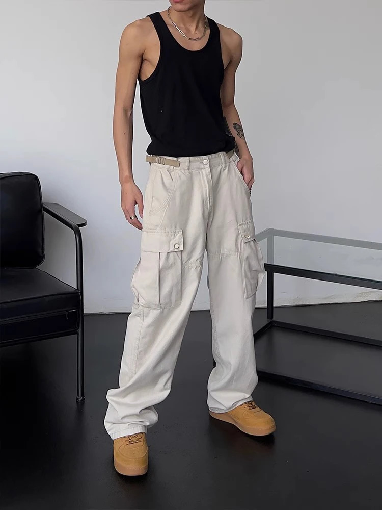 Cargo Pants Men High Street Retro Casual Large Pocket Overalls High Waist Loose Straight Tube Draped Wide Leg Pants For Women 240126