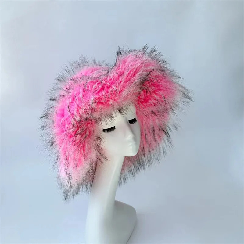 Thick Furry Hairband Fluffy Faux Fur Women Girl Fur Hat Winter Outdoor Hats 240125