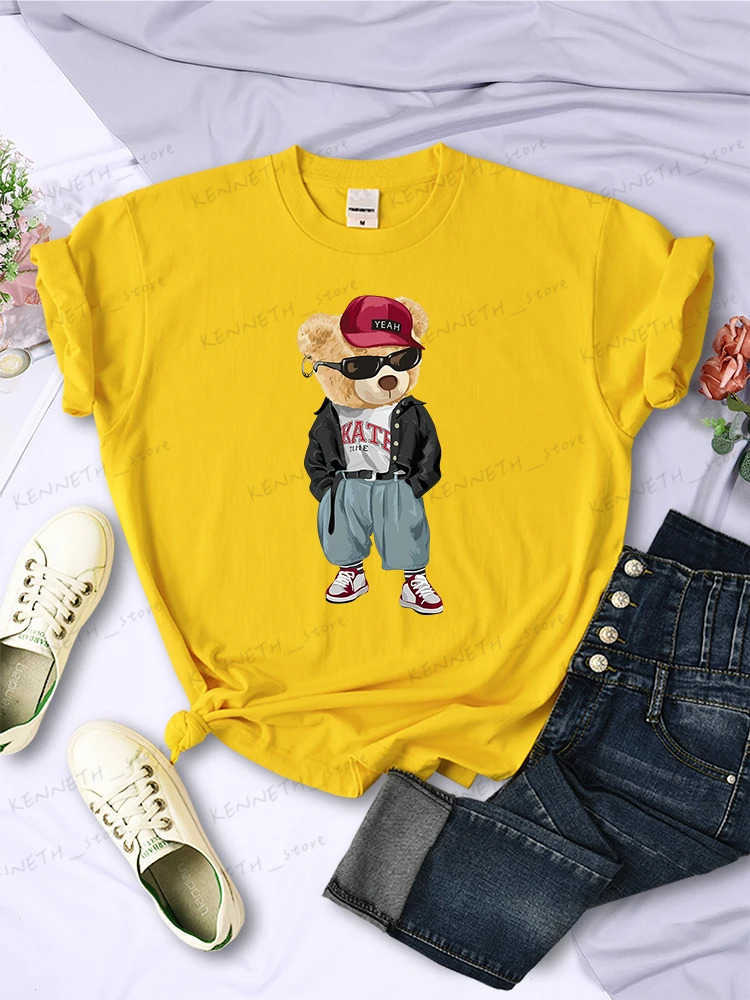 Women's T-Shirt Teddy Bear'S Fashion Outfit Of The Day Funny Print T-Shirt Women Summer Breathable Short Sleeve Casual Soft Tshirt Street Te