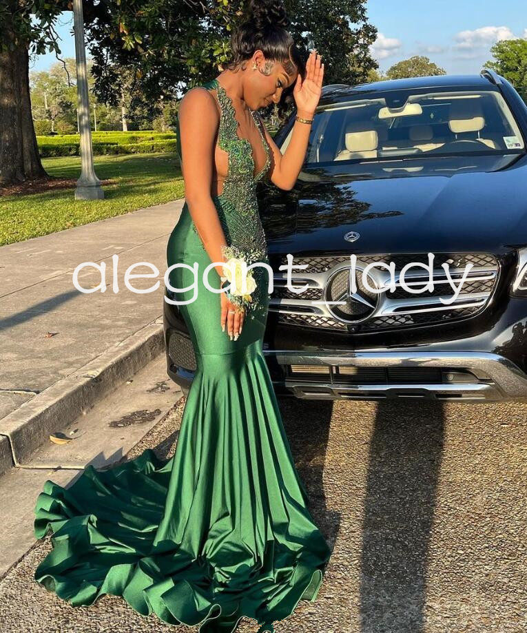 Emerald Green Luxury African Evening Birthday Dresses for Women Sparkly Diamond Crystal Prom Ceremony Gown vestidos gala