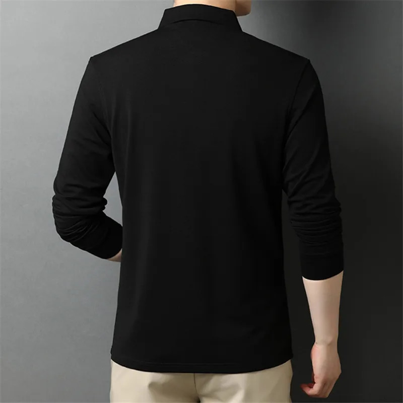 Polo Shirt Men Business Casual Solid Color Polo Shirts Mens Long Sleeve Breathable Slim Turn Down Collar Polo Tees Tops Men 240125