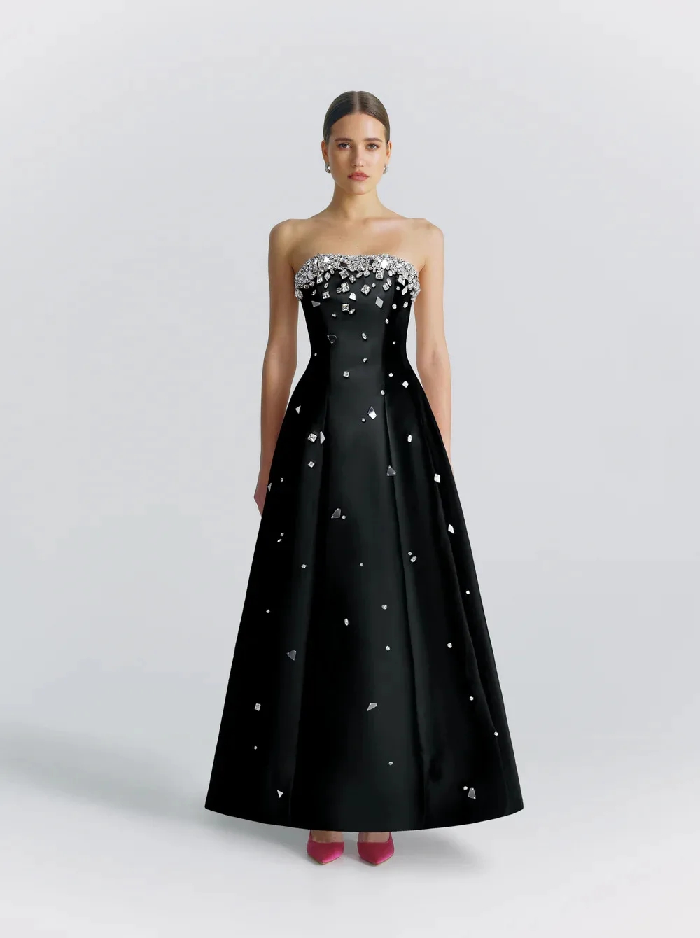 Luxury 2026 Black Evening Formal Dress Strapless Crystal Beads Women A-line Satin Prom Party Gowns Birthday Wear Arabic Dubai Robe De Soiree