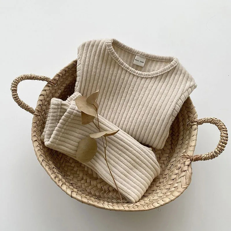 Winter Toddler Baby Clothes Sets Girls Boys Knit Sweater Tops Leggings Pants Children Pajamas Kids Thermal Underwear For 0-5Y 240118
