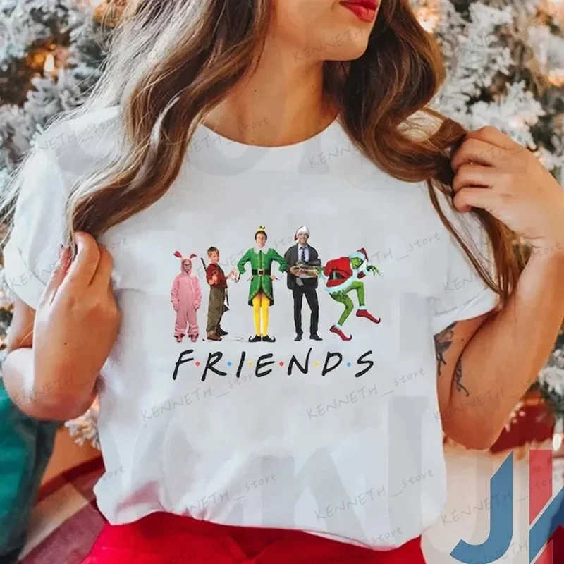 Women's T-Shirt Funny Merry Christmas T-Shirt Friends Letter Print Women Top Vintage 80s Shirt Graphic Tee Elf Kevin Clark Griswold Shirt T240129