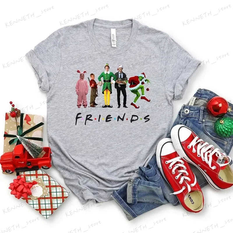 Women's T-Shirt Funny Merry Christmas T-Shirt Friends Letter Print Women Top Vintage 80s Shirt Graphic Tee Elf Kevin Clark Griswold Shirt T240129