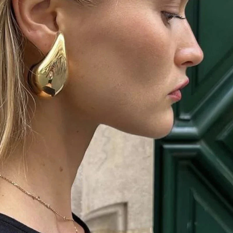 Exaggerate 50mm Large Water Drop 18K Gold Plated Metal Extra Large Double Layer Thick Water Drop Earrings Lightweight Stainless Steel Jewelry New 2401