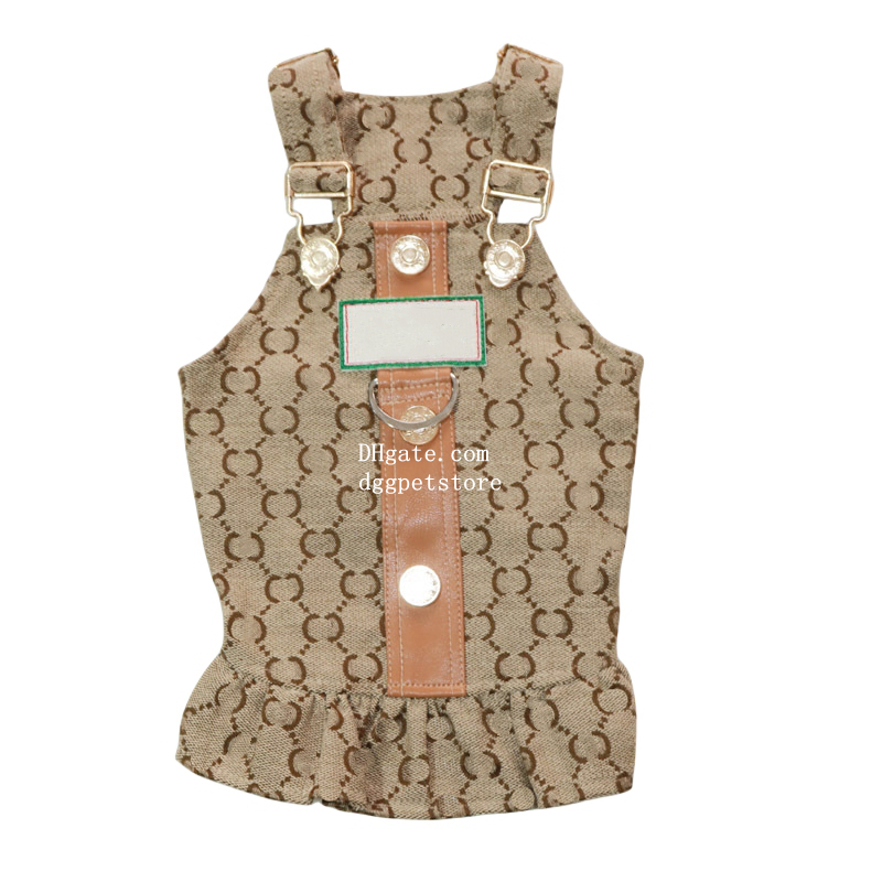 Designer Dog Dress Brand Dog Apparel Luxury Princess Pet Dresses with Classic Pattern Spring Autumn Dog Skirt Puppy Clothes Jumpsuit for Small Medium Dog Khaki S A945