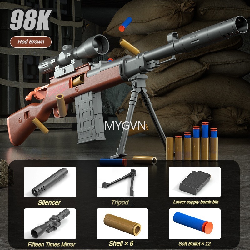 Awm 98K Shell Ejection Rifles Soft Bullets Manual Toy Guns Dart Foam Simulated Blaster with Scope Outdoor Cs Prop Birthday Gifts