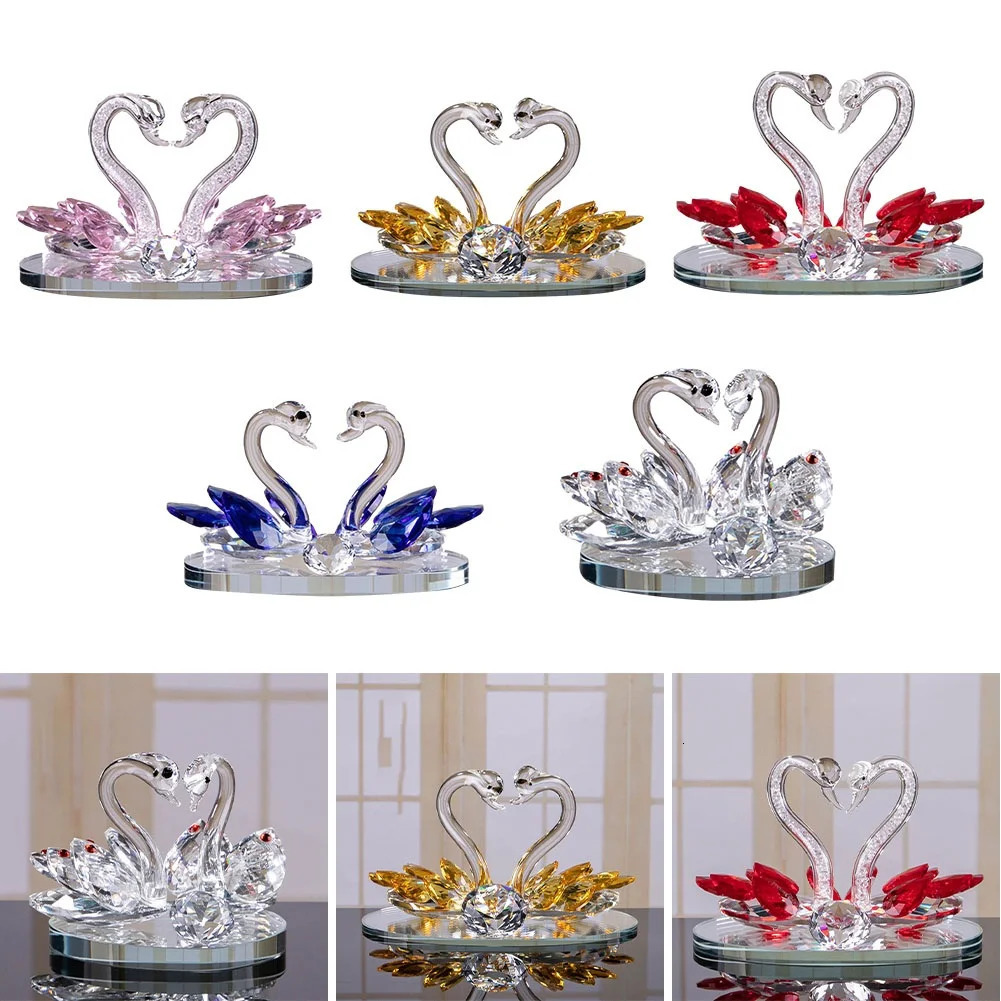 Crystal Swans Ornament Glass Figurines Paperweight Crafts Creative Swan Crystal Glass Figures Living Room Desktop Decorations 240123