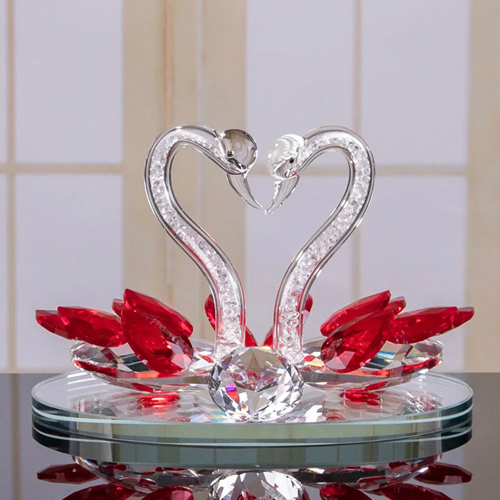 Crystal Swans Ornament Glass Figurines Paperweight Crafts Creative Swan Crystal Glass Figures Living Room Desktop Decorations 240123