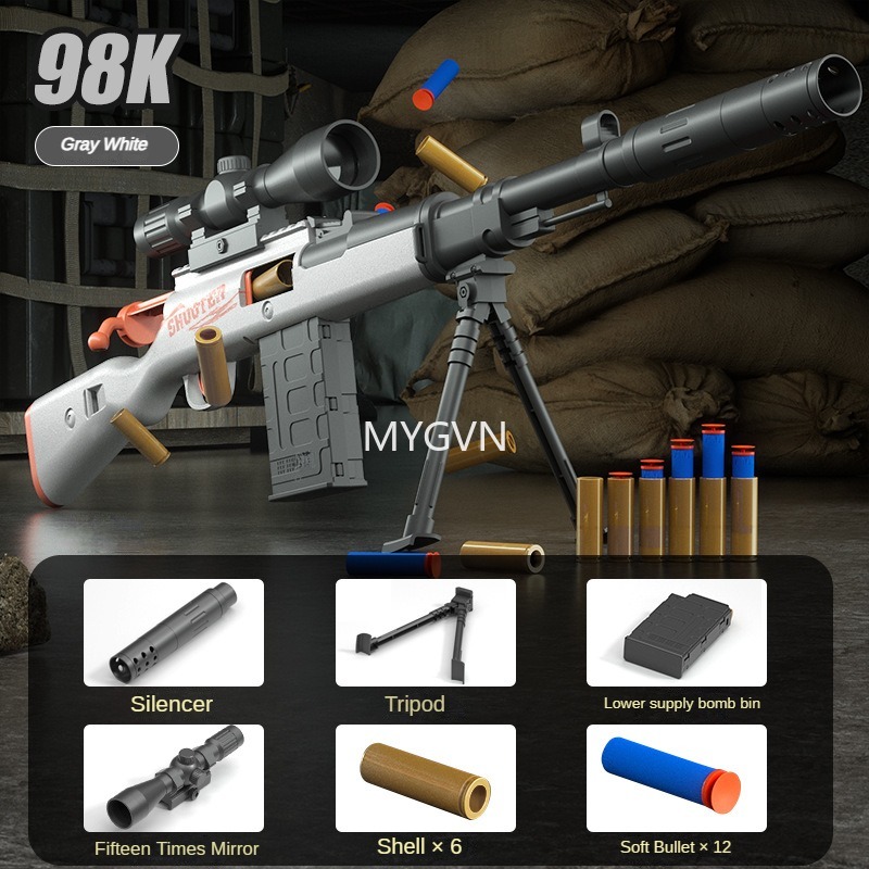 Awm 98K Shell Ejection Rifles Soft Bullets Manual Toy Guns Dart Foam Simulated Blaster with Scope Outdoor Cs Prop Birthday Gifts