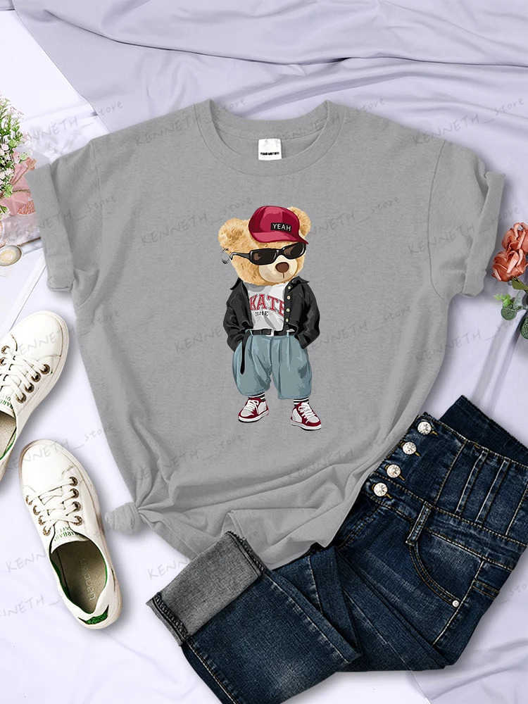 Women's T-Shirt Teddy Bear'S Fashion Outfit Of The Day Funny Print T-Shirt Women Summer Breathable Short Sleeve Casual Soft Tshirt Street Te