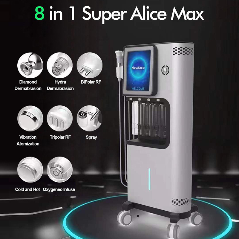 New Arrival 8 IN 1 Alice Super Bubble Max OXYGLOW Jet Peel Facial Hydrodermabrasion Super CO2 Bubble Machine