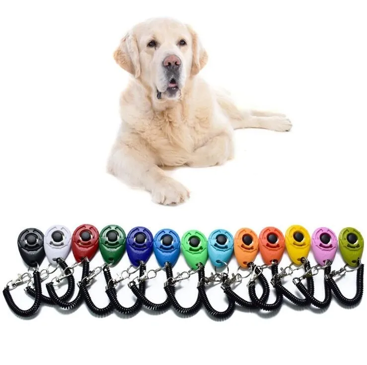 14 Colors Pet Bark Clicker Deterrents Trainer Pet Dog Puppy Training Adjustable Sound Wrist Key Chain Universal Dog Training Clicker ZZ