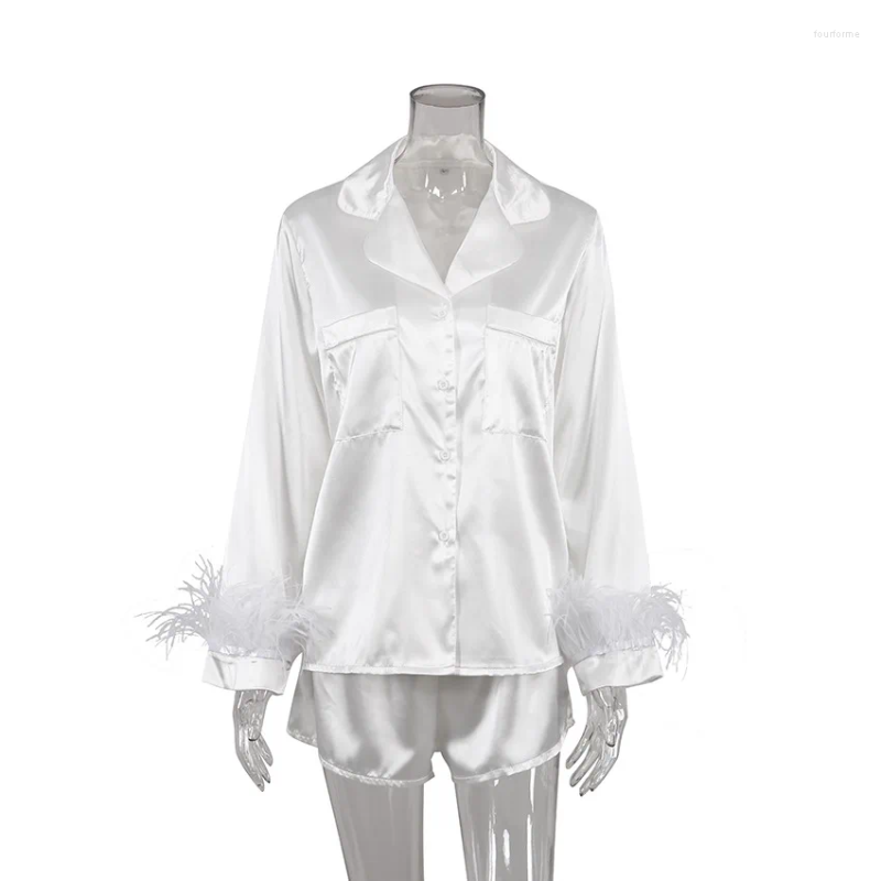 Satin Silk Pama Set Women - Soft Feather Pyjamas For Spring Summer Sleepwear B4