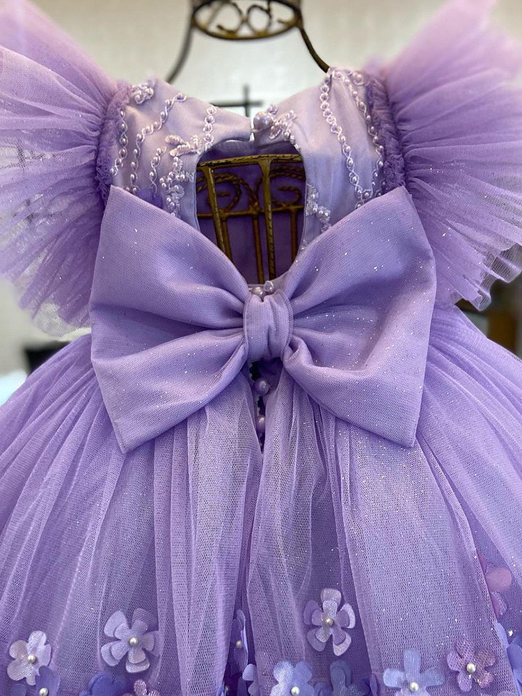 2024 Ful Purple Ball Gown Wer Girl Dresses For Wedding New Pearls Beaded Wers Tulle Toddler Pageant Gowns Handmade Baby First Holy Communion Dress 666
