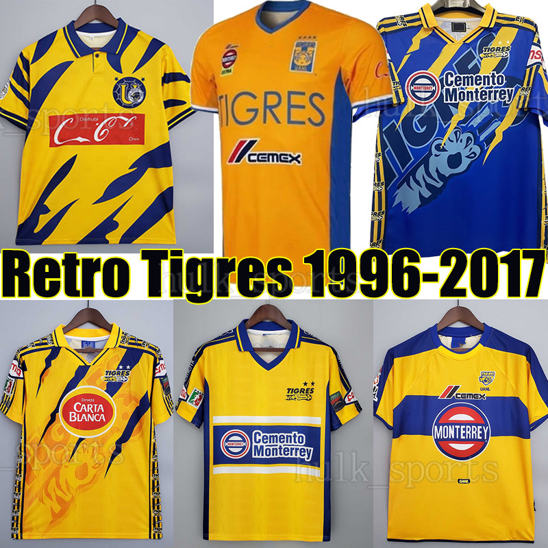 XXXL LIGA MX MEXICO TIGRES GIGNAC Retro Soccer Jerseys 1996 1997 1998 1999 2000 2001 2002 2016 2017 Vintage football shirts 97 98 99 00 01 02 classic tiger uniform