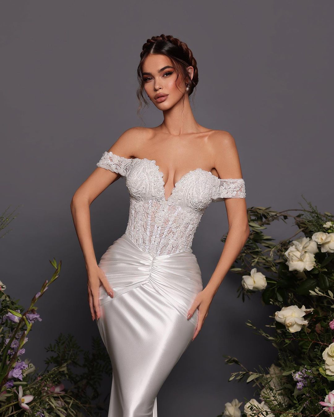 Simple Lace Mermaid Wedding Dresses Off Shoulder Bridal Gowns Custom Made Sweep Train Bride Dresses Plus Size