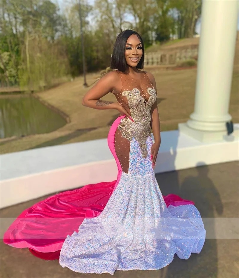 2024 New Long Arrival Prom Dresses Sparkly Mermaid Style Crystals Beads Rhies Gown for Black Girls Special Party Gowns s