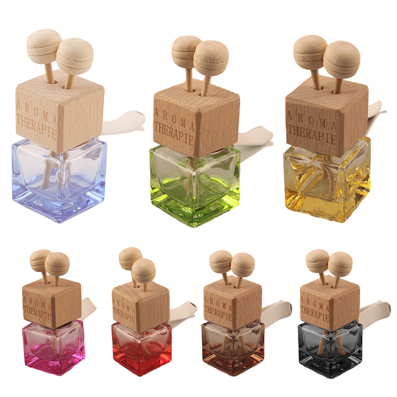 Glass Car Air Freshener Clip: Colorful Essential Oil Diffuser With Wooden Cap