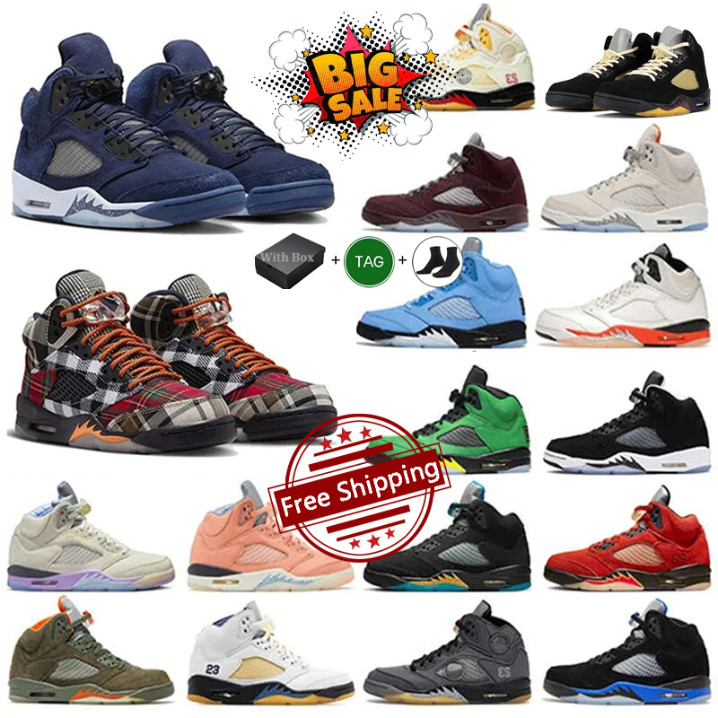 Jumpman 5 5s Basketball Shoes Navy Aqua UNC Burgundy Lucky Green Concord Racer Blue Raging Bull Fire Red Suede Jade Horizon Sail Georgetown Men Sport Sneakers With Box