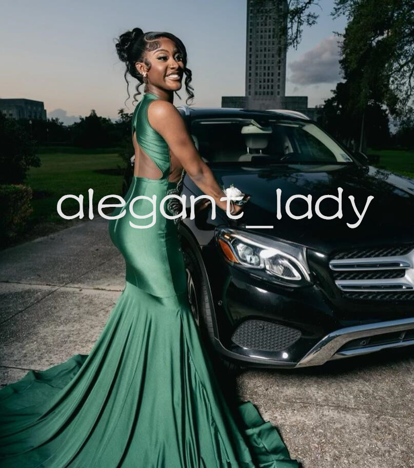 Emerald Green Luxury African Evening Birthday Dresses for Women Sparkly Diamond Crystal Prom Ceremony Gown vestidos gala