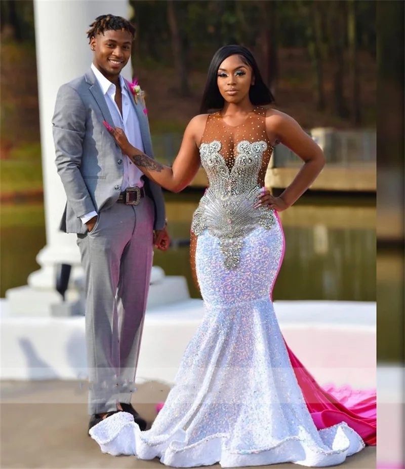 2024 New Long Arrival Prom Dresses Sparkly Mermaid Style Crystals Beads Rhies Gown for Black Girls Special Party Gowns s