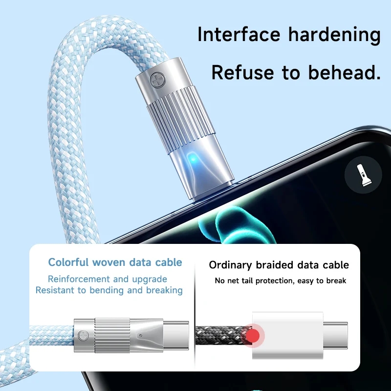 120W 6A Fast Charging USB Type C Cable For Xiaomi Redmi Samsung Oneplus Honor OPPO Phone Charger USB C Cable Durable Braided Wire Cord 2m/1.5m/1m