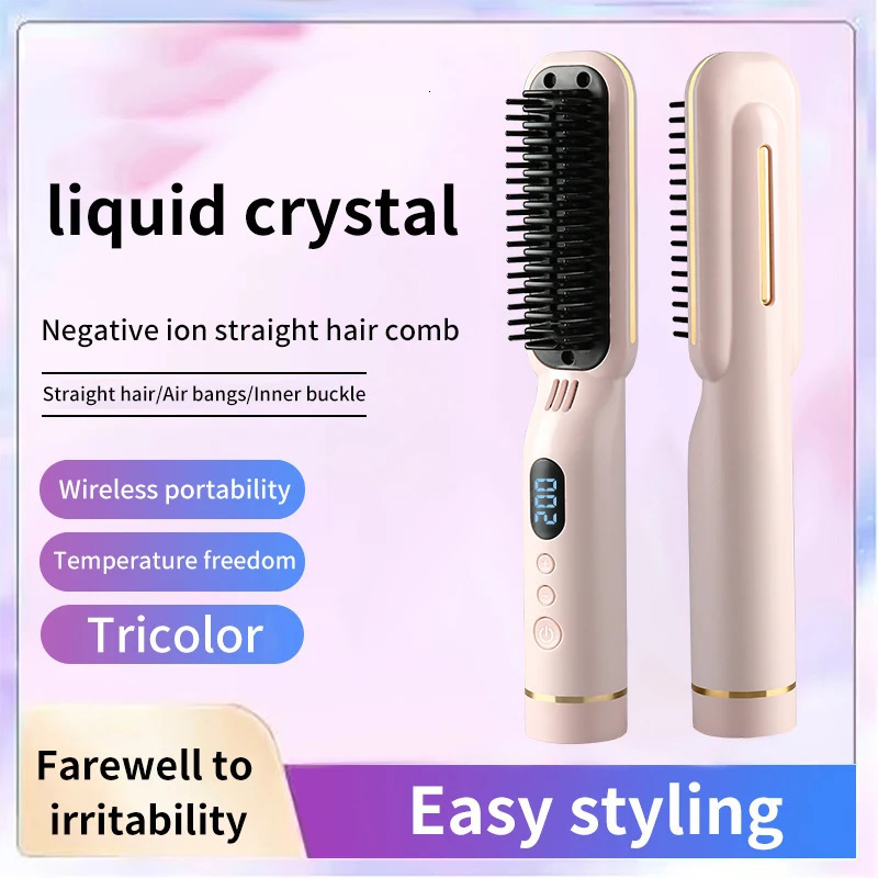 4000mAh Wireless Straightener Comb with LED Display Smoothing Brush Styling Appliance Hair Crimper free shipping