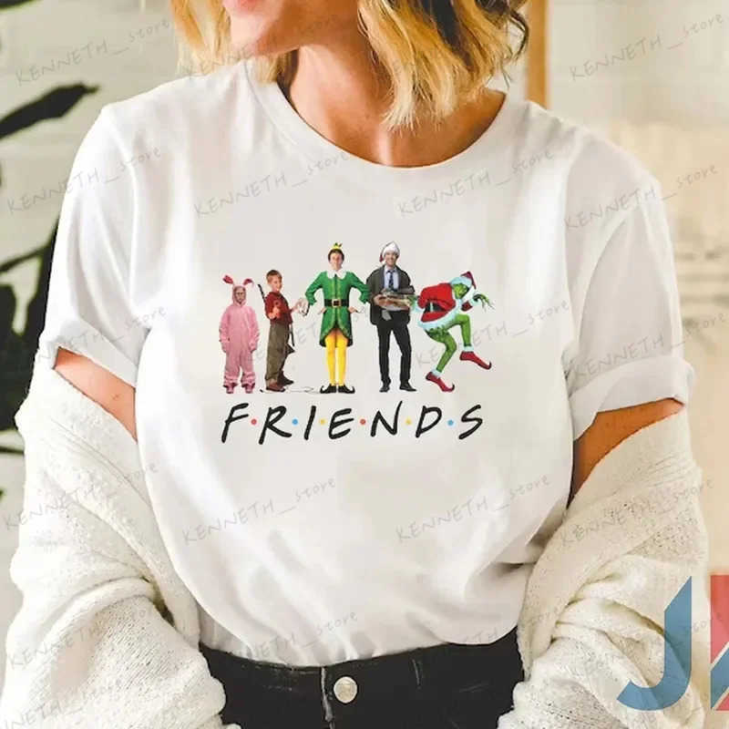 Women's T-Shirt Funny Merry Christmas T-Shirt Friends Letter Print Women Top Vintage 80s Shirt Graphic Tee Elf Kevin Clark Griswold Shirt T240129