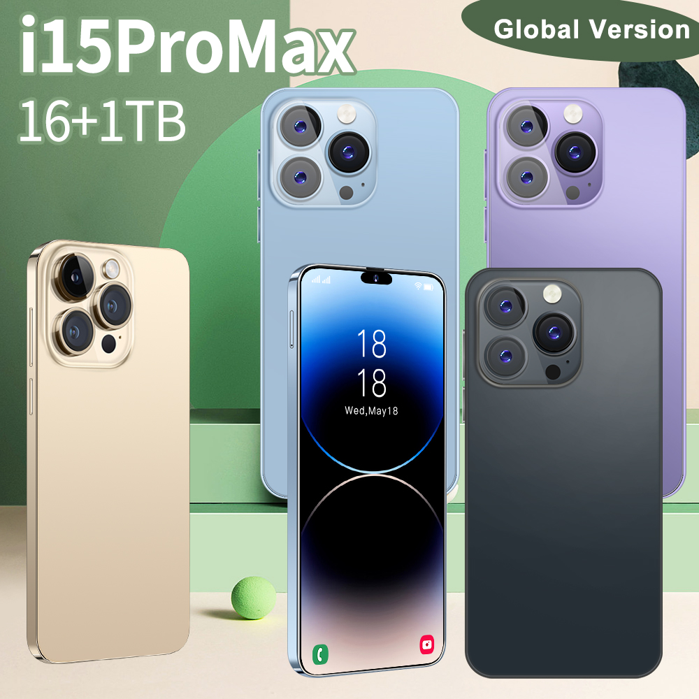 I15 2024 Pro Max Cell Phones 6.7 Inch Smartphone 4G LTE 5G Smartphones 16GB RAM 1TB Camera 48MP 108MP Face ID GPS Octa Core Android Mobile Phone 