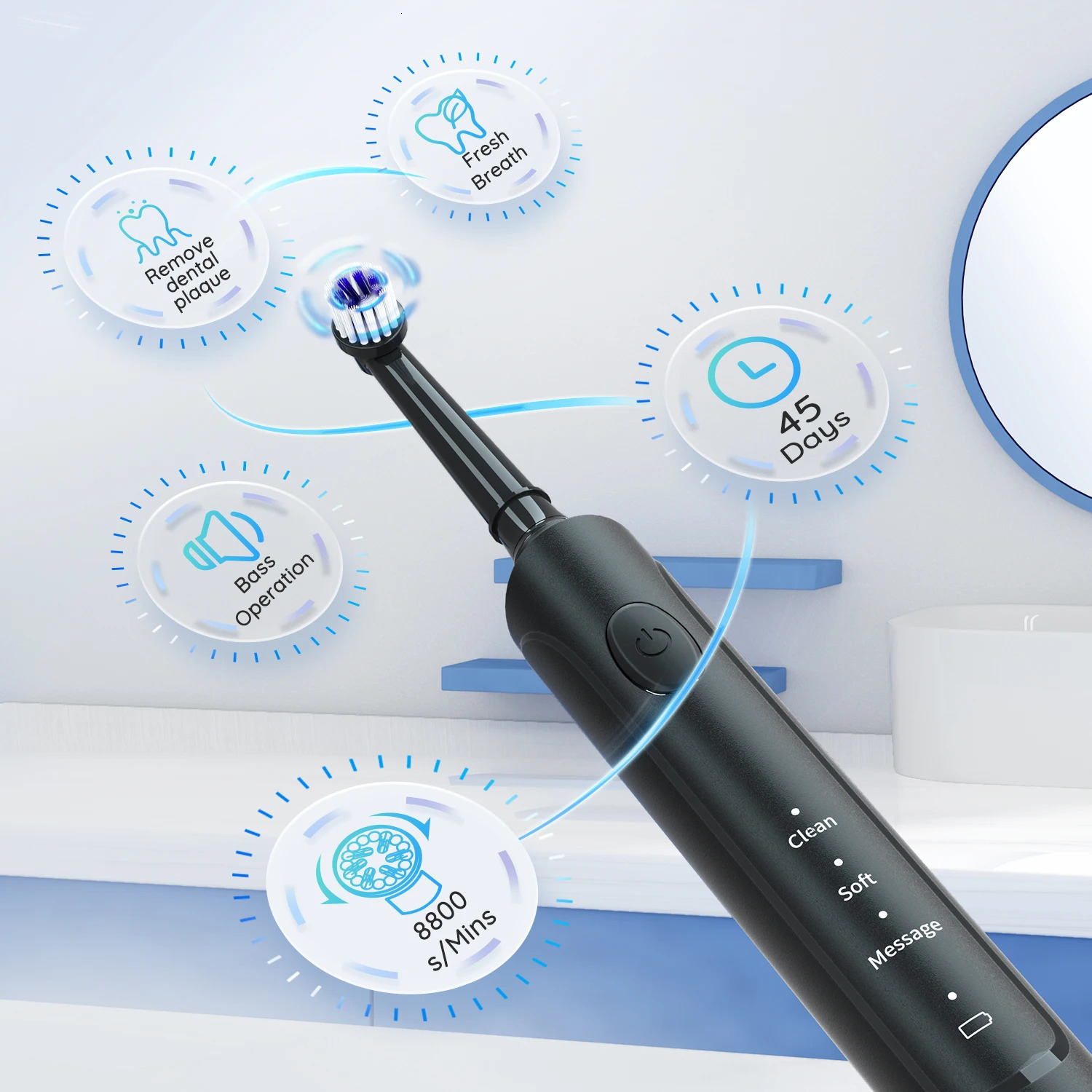 Mornwell T37 Electric Toothbrush Rotation Clean Teeth Adult Teeth Brush Electric Tooth Brush With 4 Replacement Heads 240127