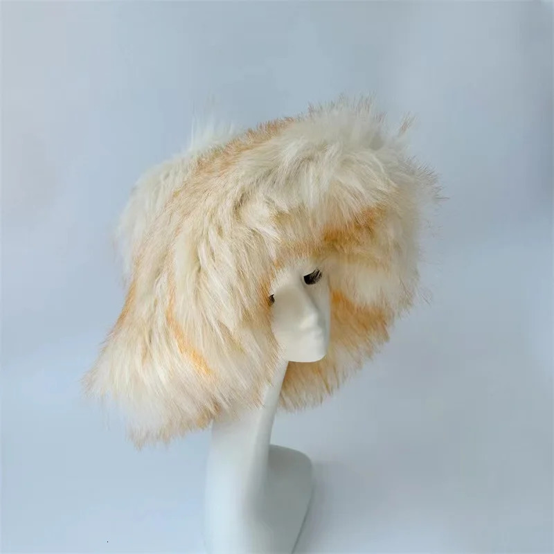 Thick Furry Hairband Fluffy Faux Fur Women Girl Fur Hat Winter Outdoor Hats 240125