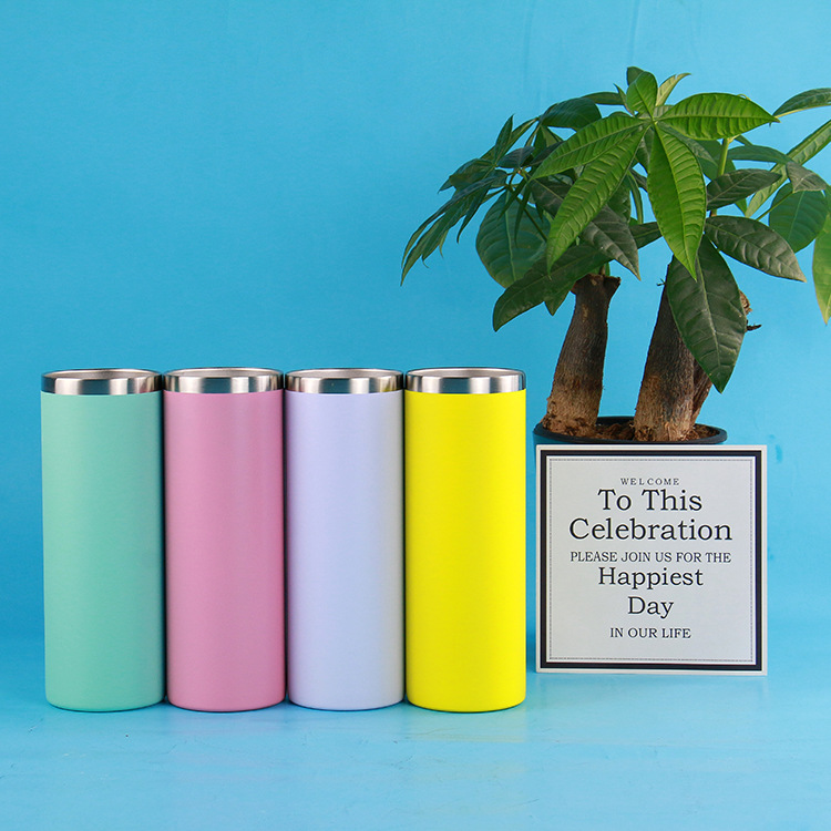 Custom logo 20oz colored skinny tumbler stainless steel powder coated colors skinny cup with lid double wall vacuum insulated coffee drinking cup