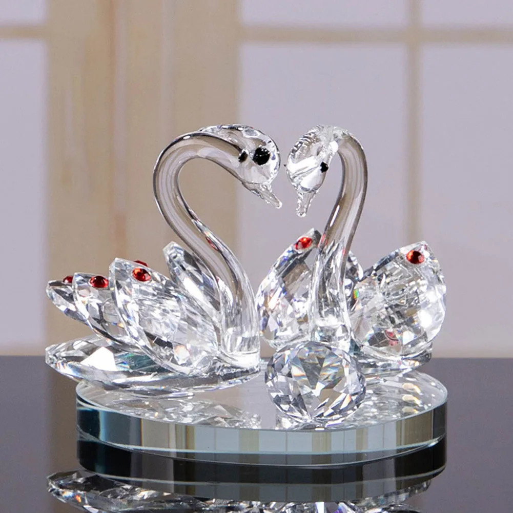 Crystal Swans Ornament Glass Figurines Paperweight Crafts Creative Swan Crystal Glass Figures Living Room Desktop Decorations 240123
