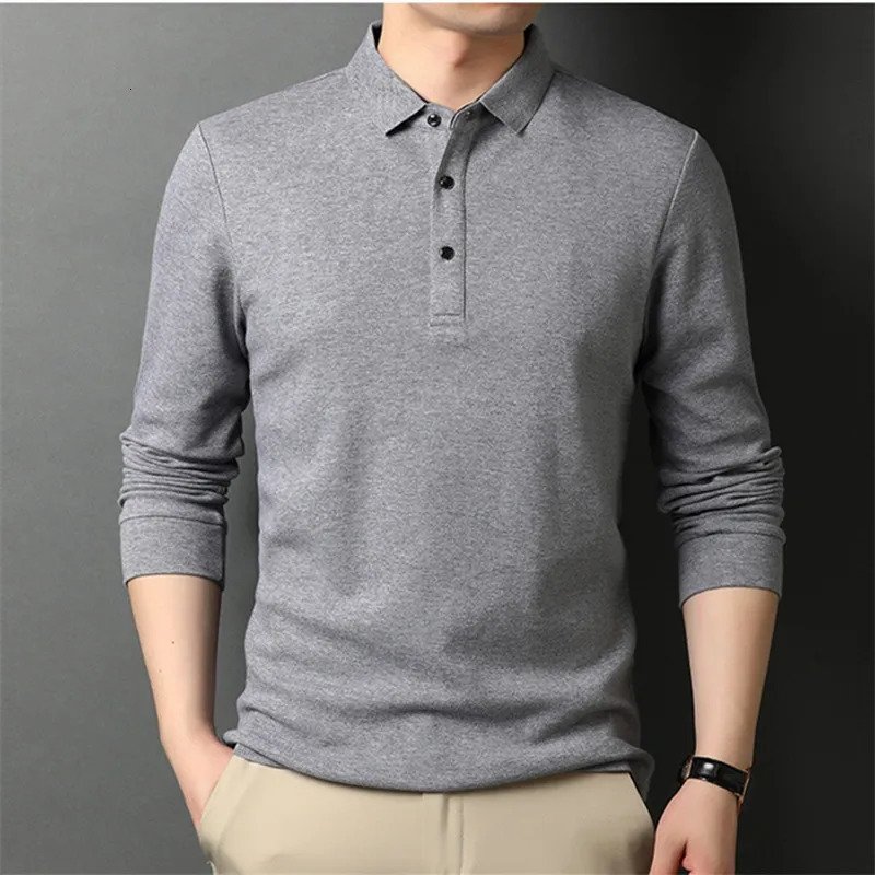 Polo Shirt Men Business Casual Solid Color Polo Shirts Mens Long Sleeve Breathable Slim Turn Down Collar Polo Tees Tops Men 240125