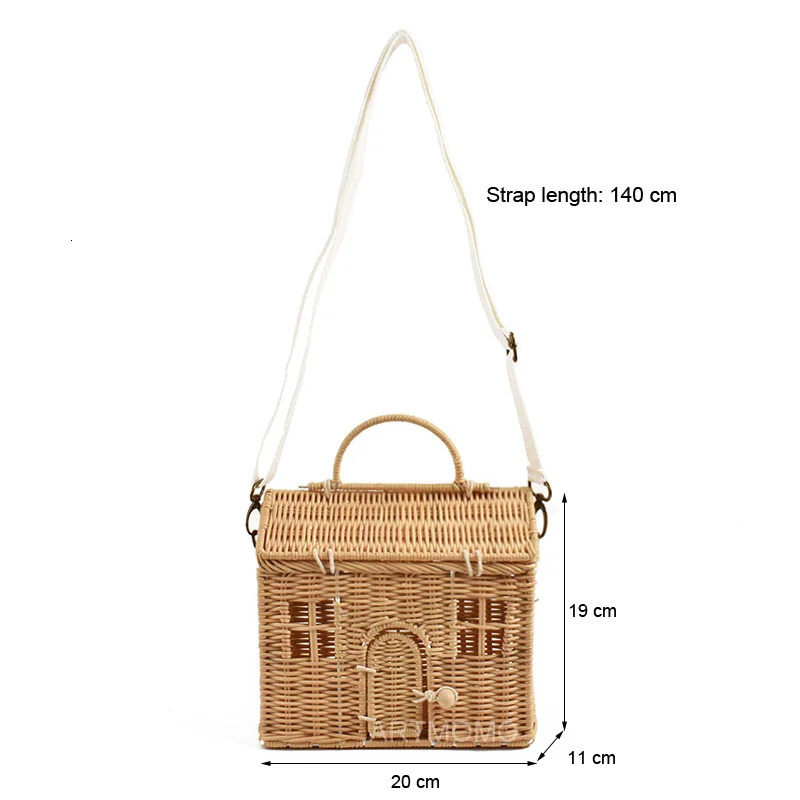 Creative House Shape Rattan Women Handbags Wicker Woven Shoulder Crossbody Bags Funny Summer Beach Straw Bag Handmade Travel Bag 240118