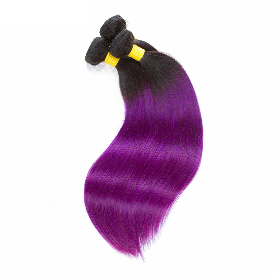 Ombre 1B/Purple Brazilian Straight Human Remy Virgin Hair Weaves 100G/Bundle Double Wefts 3Bundles/Lot