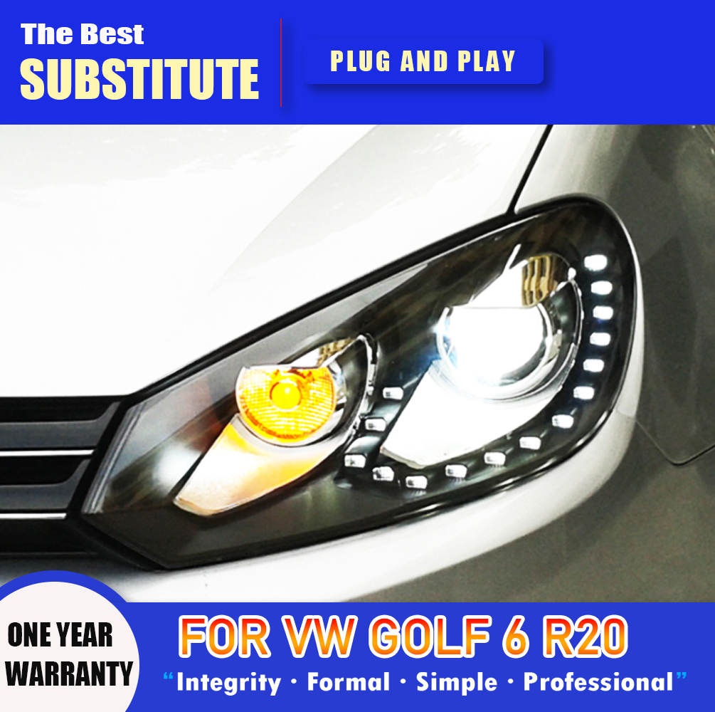 Car Accessories DRL Daytime Running Light For VW Golf 6 R20 LED Headlight Assembly 09-12 Streamer Turn Signal Indicator Head Lamp